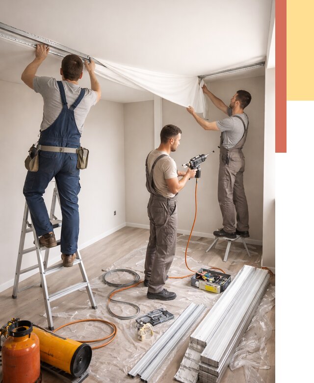 Монтаж натяжного потолка в студии в Кореновске от 5700 руб. — быстро и недорого | ОТДЕЛОЧНИК-Кнв