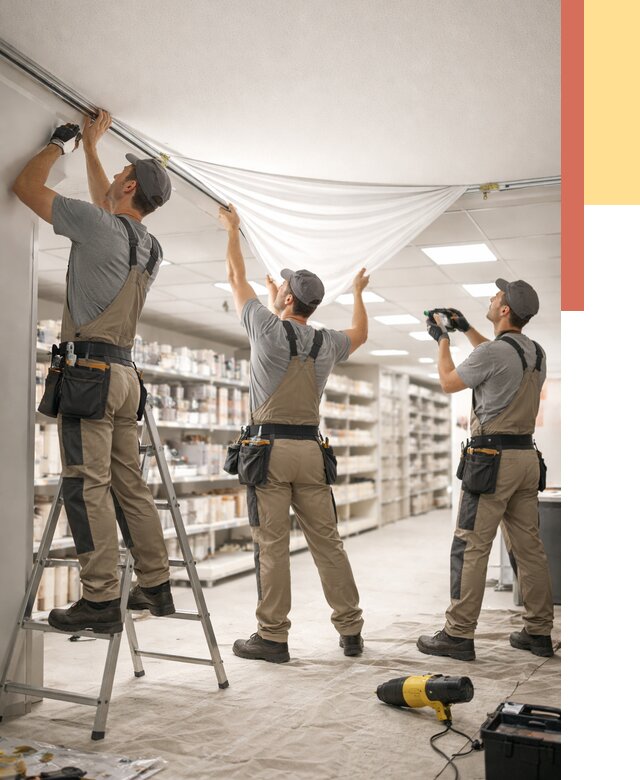 Монтаж натяжного потолка в магазине в Кореновске от 4664 руб. быстро и недорого | ОТДЕЛОЧНИК-Кнв