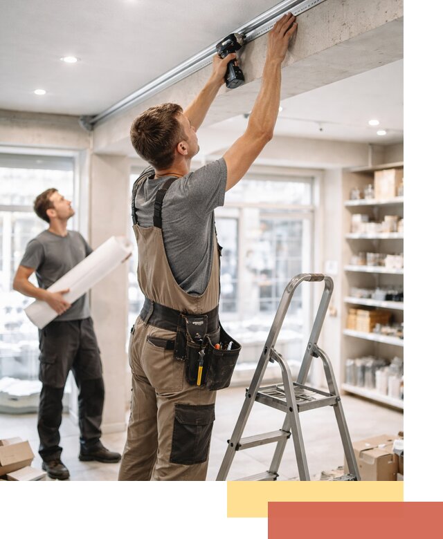 Монтаж натяжных потолков в магазине в Кореновске