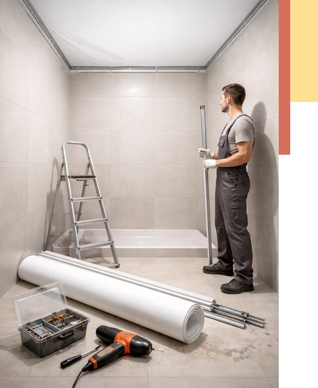 Монтаж натяжного потолка в санузле в Кореновске от 1917 руб. — ОТДЕЛОЧНИК-Кнв