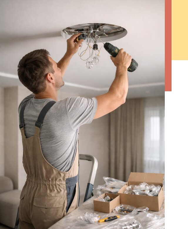 Установка люстры в натяжной потолок в Кореновске от 1244 руб. | Быстро и недорого — ОТДЕЛОЧНИК-Кнв