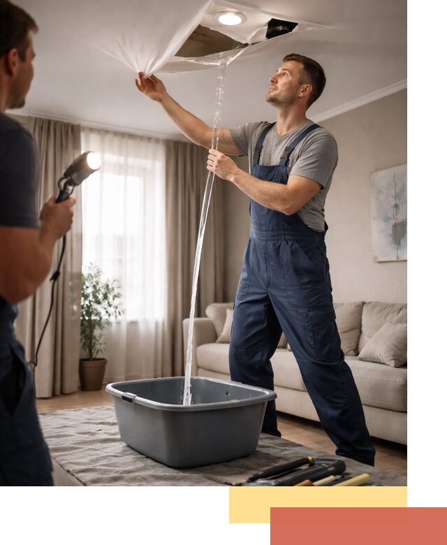 Слив воды с натяжного потолка в Кореновске быстро и аккуратно