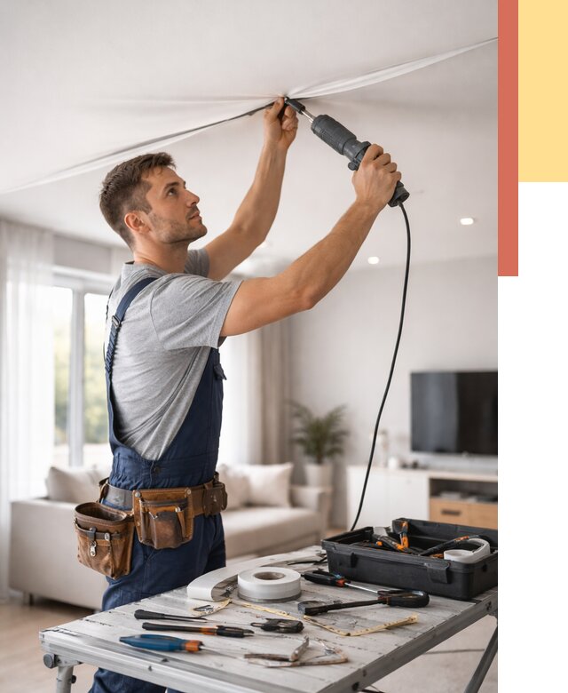 Ремонт натяжных потолков в Кореновске от 9846 руб. под ключ — ОТДЕЛОЧНИК-Кнв