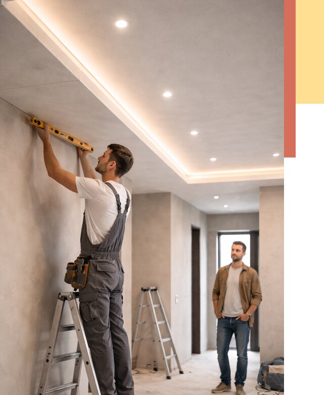 Потолок из гипсокартона с подсветкой в Кореновске от 777 руб./м2 под ключ | ОТДЕЛОЧНИК-Кнв