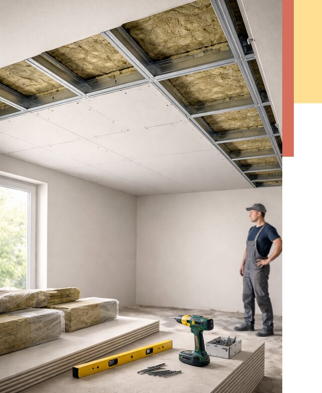 Звукоизоляция потолка ГКЛ в Кореновске от 985 руб. — монтаж под ключ | ОТДЕЛОЧНИК-Кнв