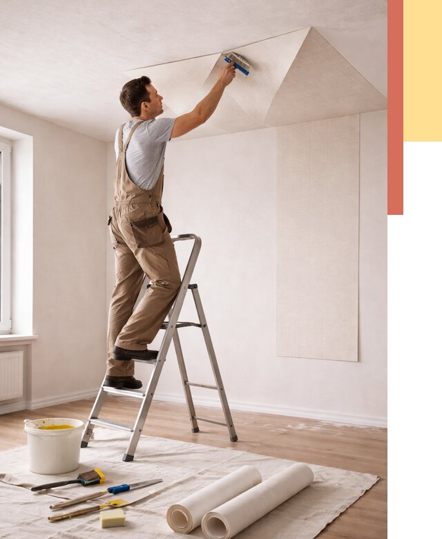 Поклейка обоев на потолок в Кореновске от 4664 руб. быстро и недорого | ОТДЕЛОЧНИК-Кнв