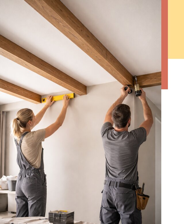 Монтаж декоративных балок на потолок в Кореновске от 4353 руб. — ОТДЕЛОЧНИК-Кнв